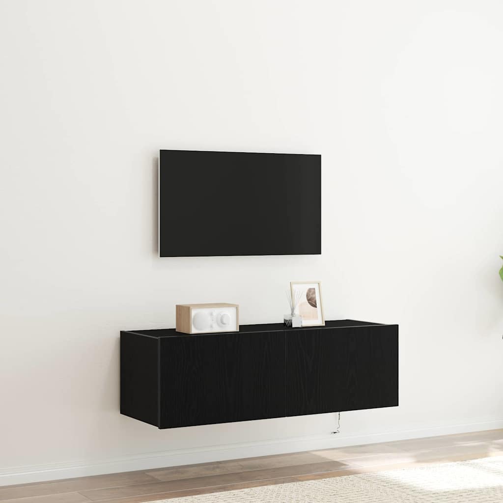 TV Wandkast 2 pcs Zwart Eiken 100 x 35 x 31 cm Bewerkt hout – afbeelding 1