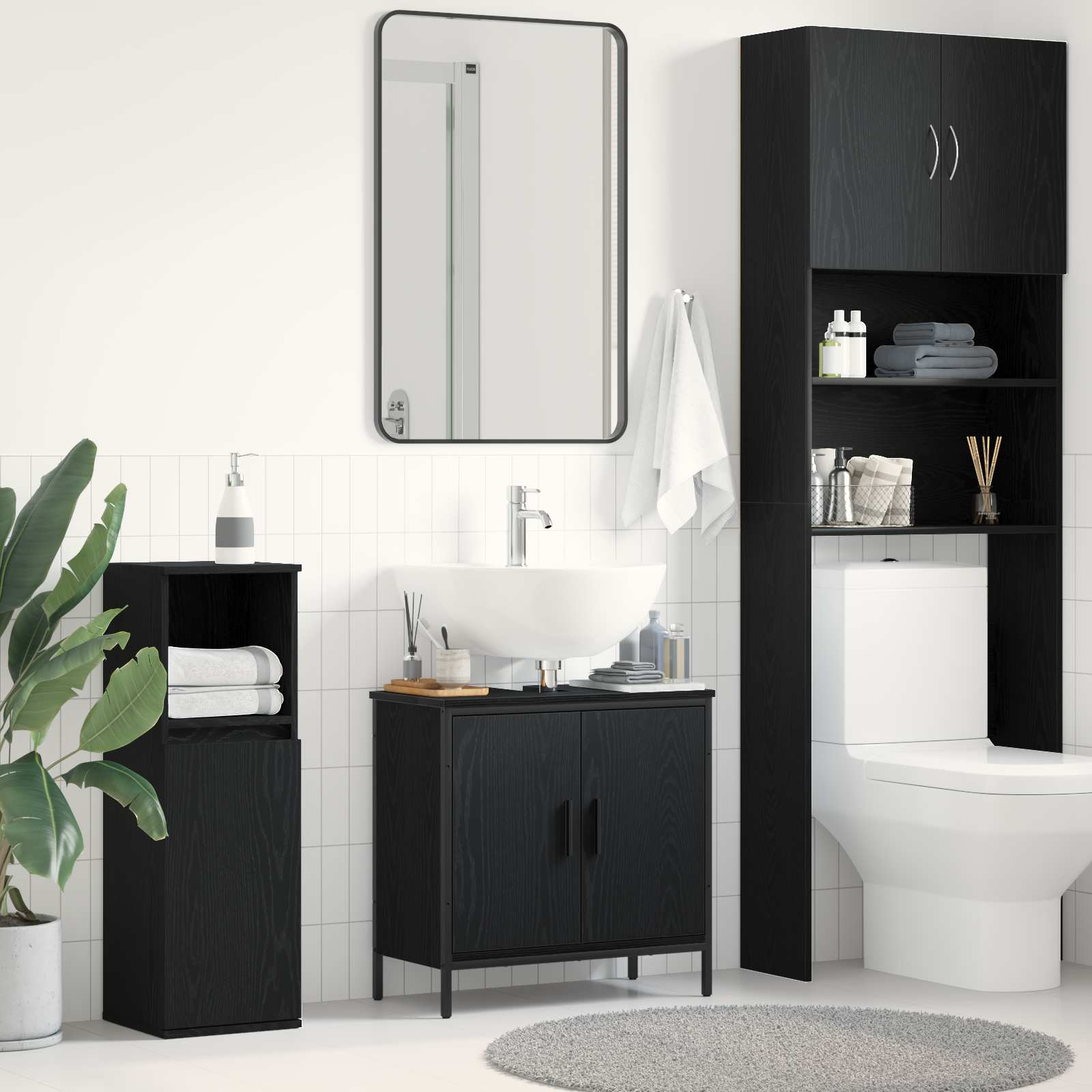 Badkamer wastafelkast Zwart Eiken 60 x 30 x 60 cm Bewerkt hout