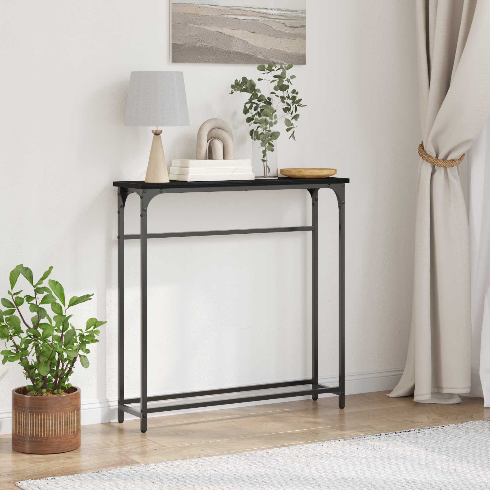 Wandtafel met plank Zwart Eiken 75 x 19,5 x 75 cm Bewerkt hout
