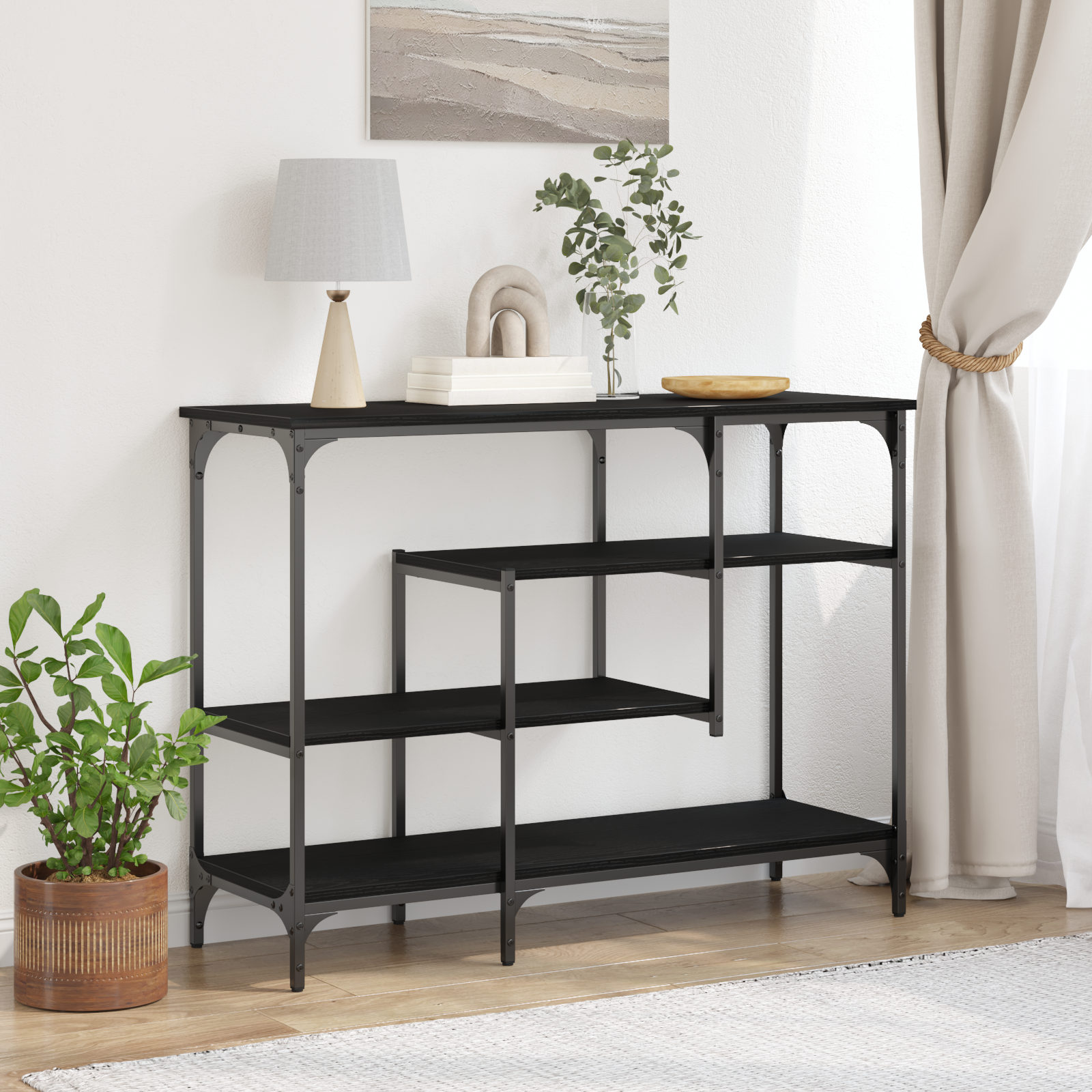 Console Tafel met plank met opslag Zwart eiken 100 x 35 x 75 cm