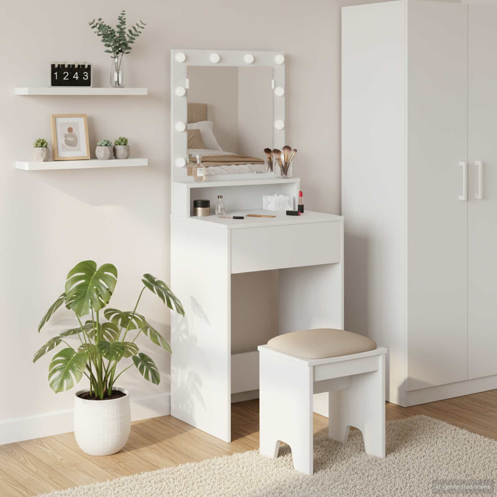 Plafondtafel met plank Wit 50 x 41 x 135 cm Bewerkt hout