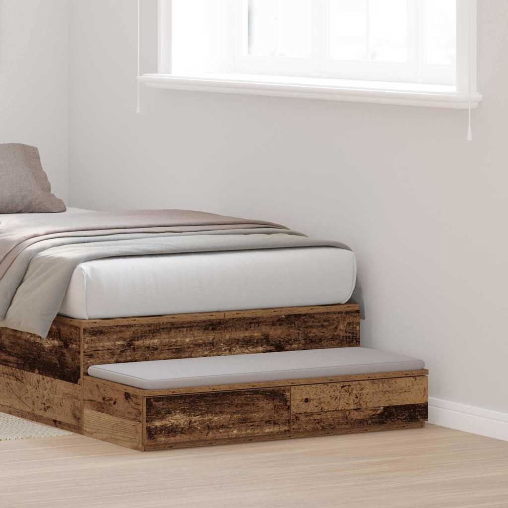 Bedlades met lade Oudhout 80 x 36,5 x 16,5 cm Bewerkt hout