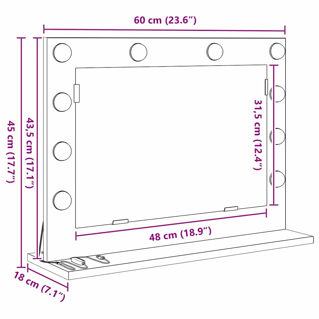 Schmink Spiegel Wit 60 x 45 x 18 cm Glas en Hout met Kunststof – afbeelding 11
