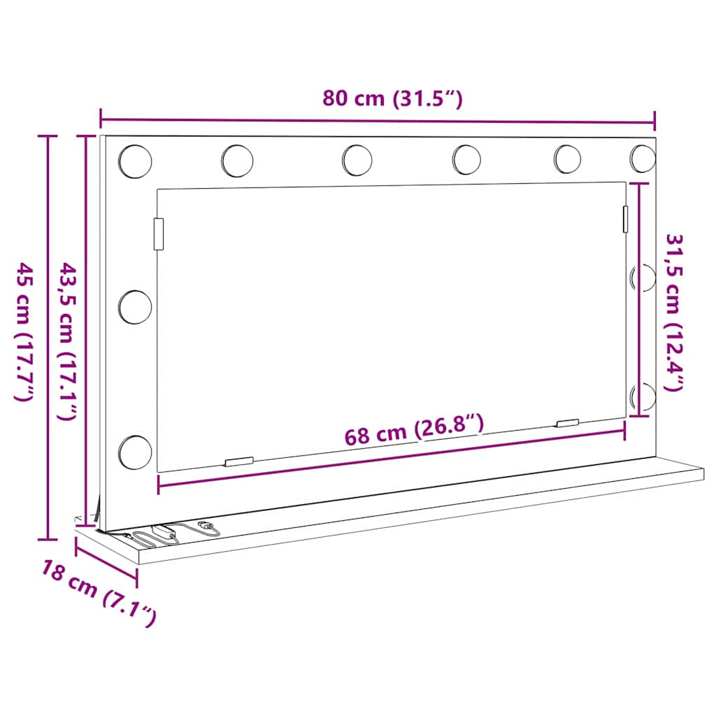 Schmink Spiegel Wit 80 x 45 x 18 cm Glas en Hout met Kunststof – afbeelding 11