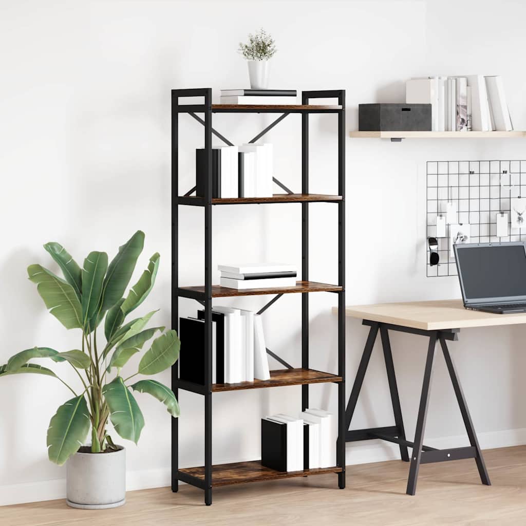 Boekenkast Gerookt eiken 60 x 30 x 155 cm Bewerkt hout – afbeelding 1