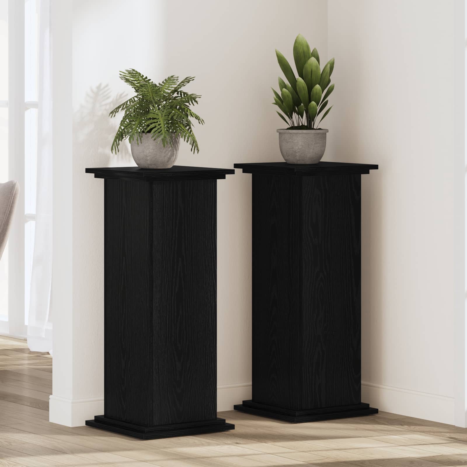 Plantenstandaard Zwart Eiken 33 x 33 x 100 cm Bewerkt hout