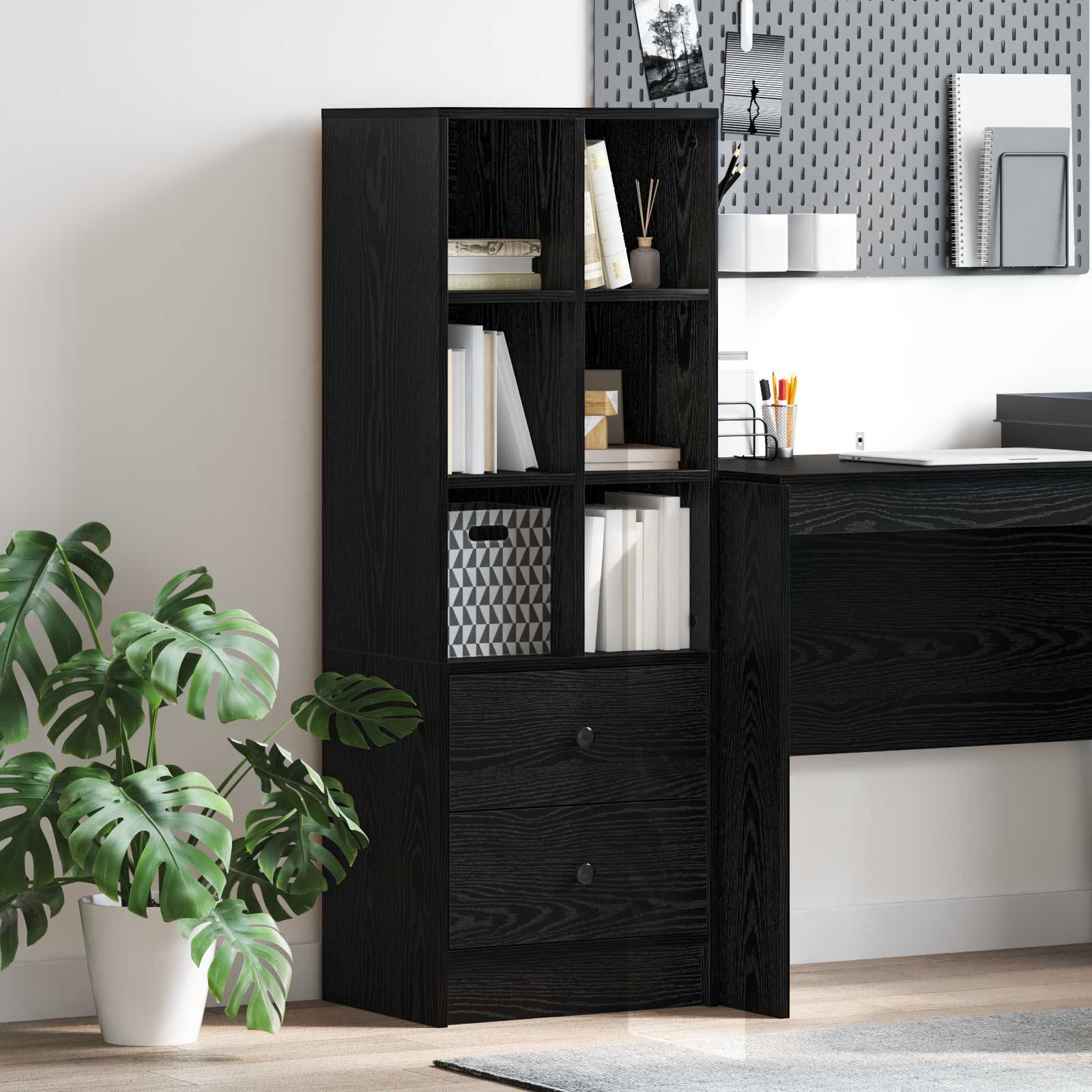 Hoge kast met lade Zwart Eiken 45,5 x 34 x 127 cm