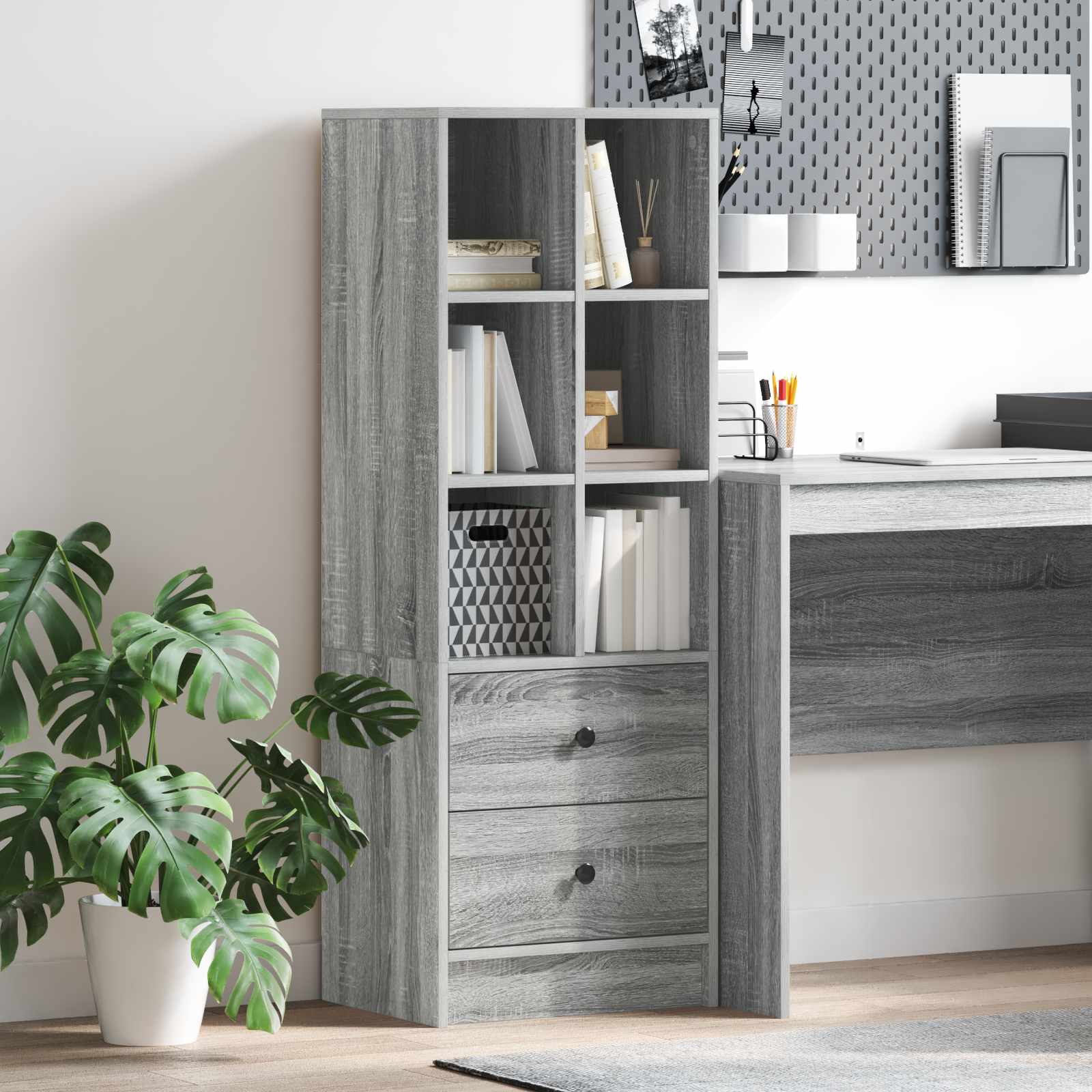 Hoge kast met lade Grijs Sonoma 45,5 x 34 x 127 cm – afbeelding 1