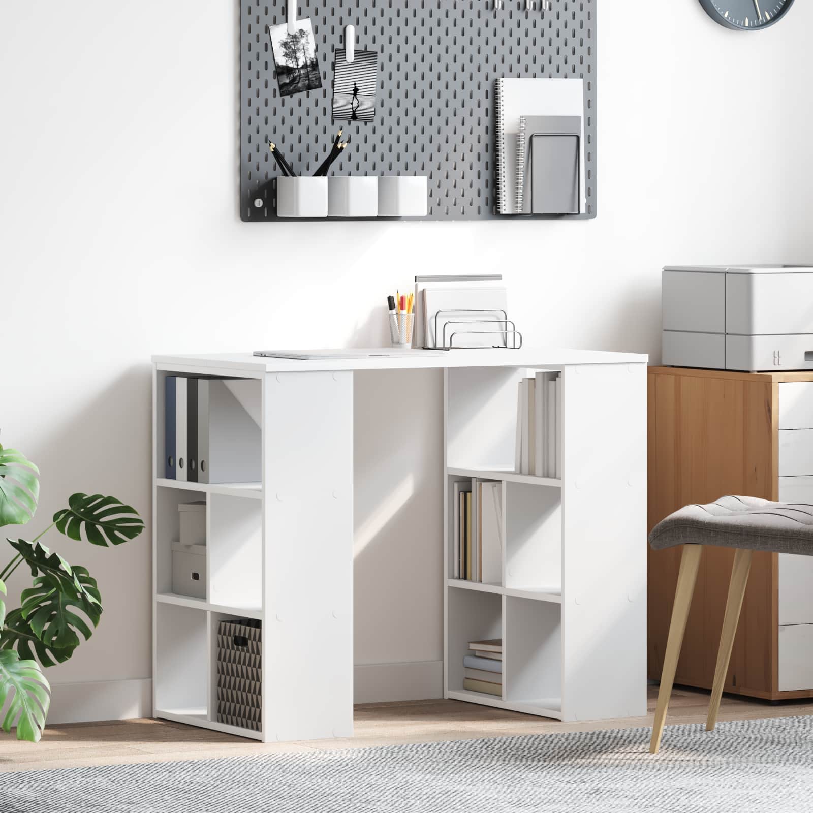 Bureau met plank met opslag Wit 90 x 50 x 75 cm Bewerkt hout