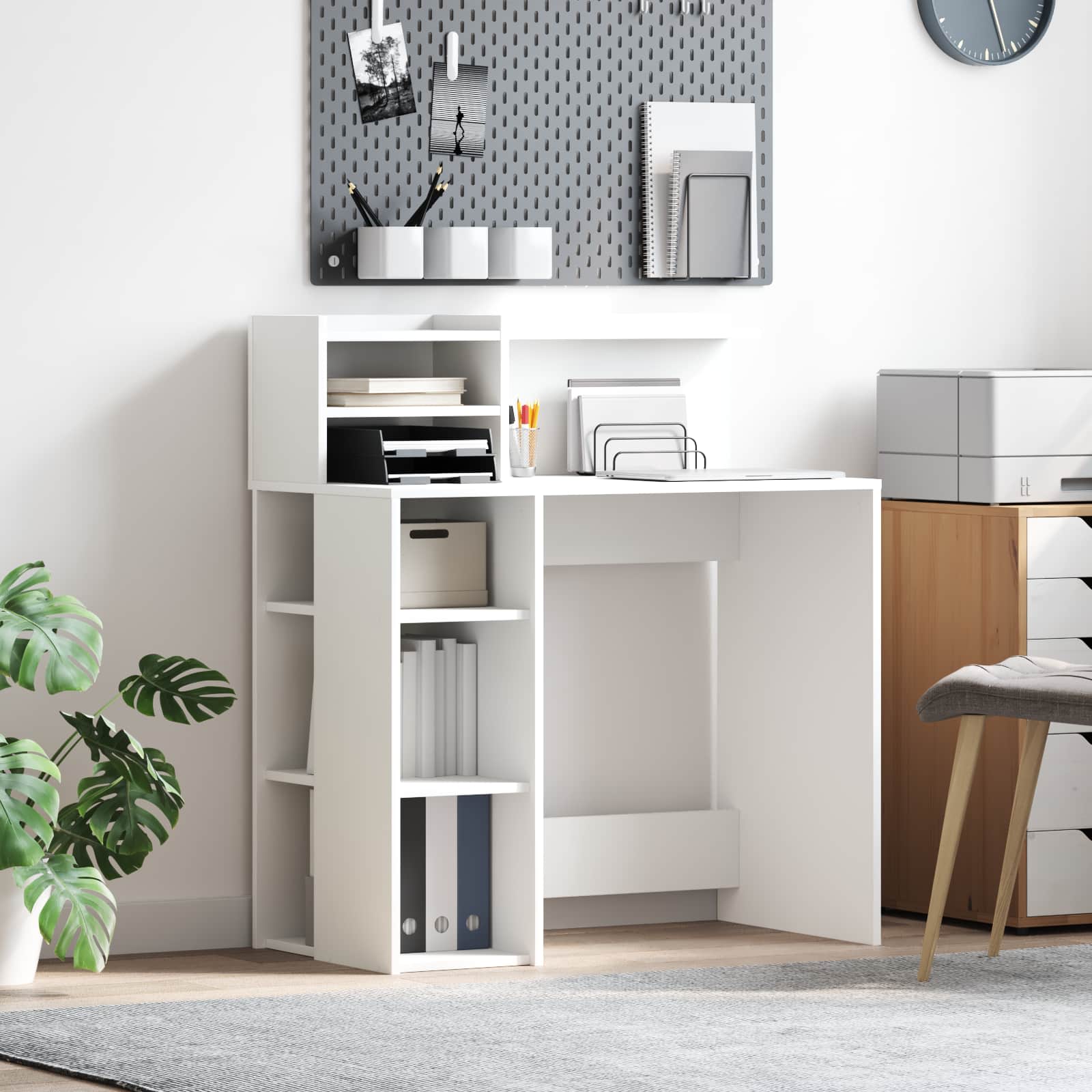 Bureau met plank met opslag Wit 90 x 48 x 101,5 cm Bewerkt hout