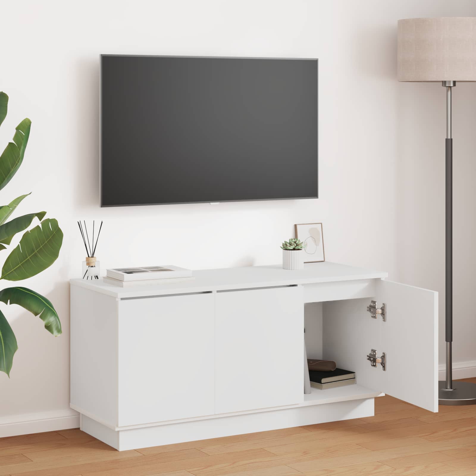 TV-kast met LED-striplichten Wit 100 x 38 x 49 cm Bewerkt hout – afbeelding 1