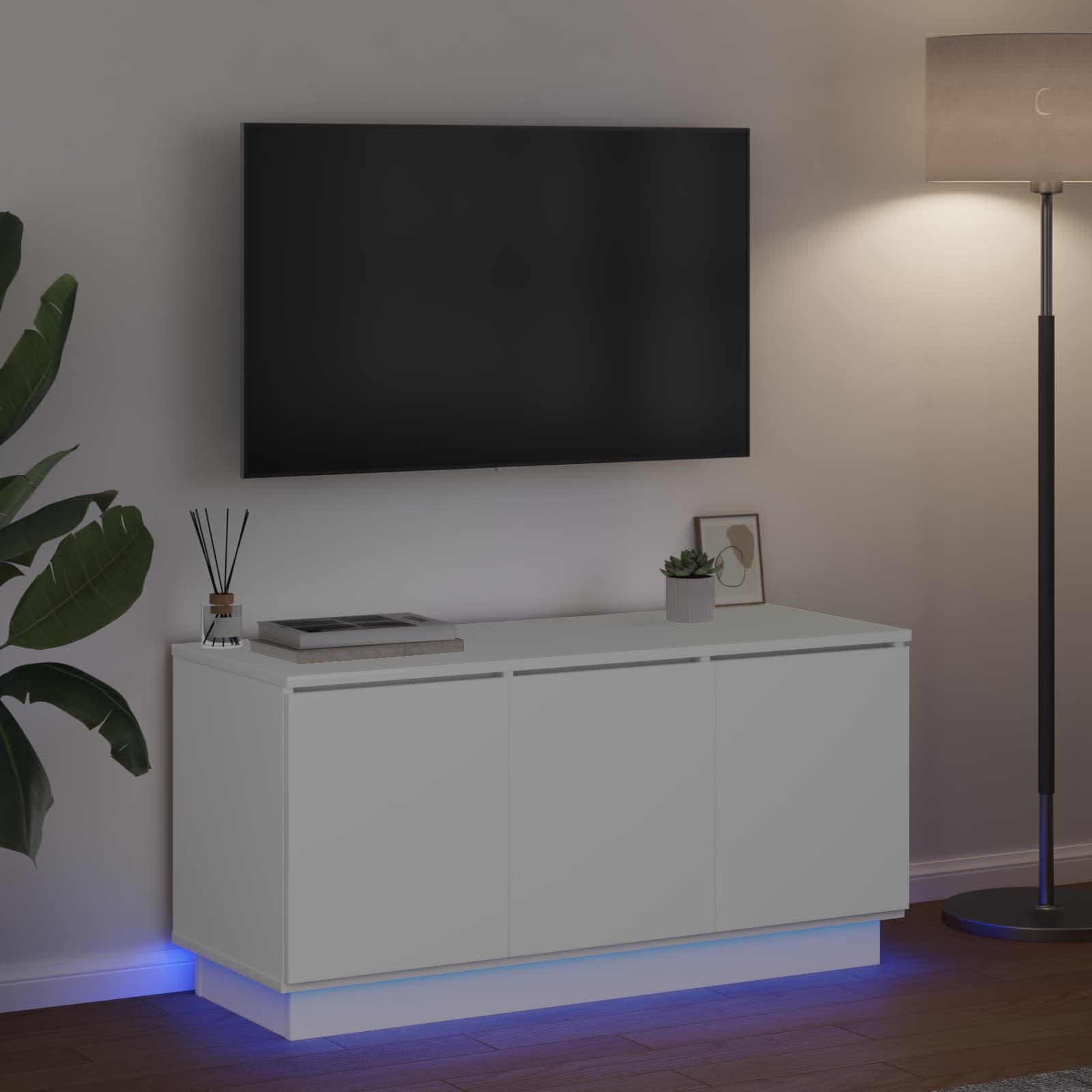 TV-kast met LED-striplichten Wit 100 x 38 x 49 cm Bewerkt hout – afbeelding 5