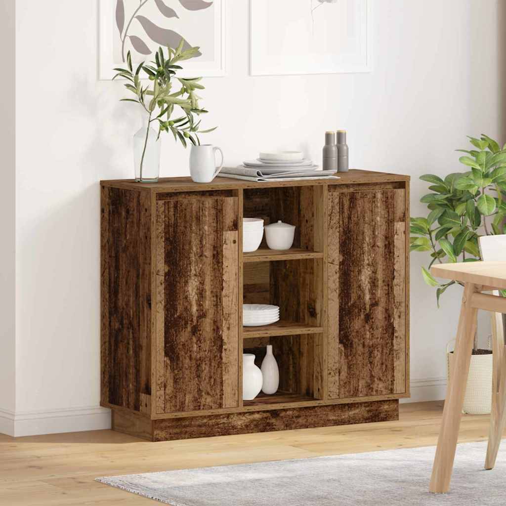 LED Sideboard Oudhout 90 x 32 x 75 cm Bewerkt hout