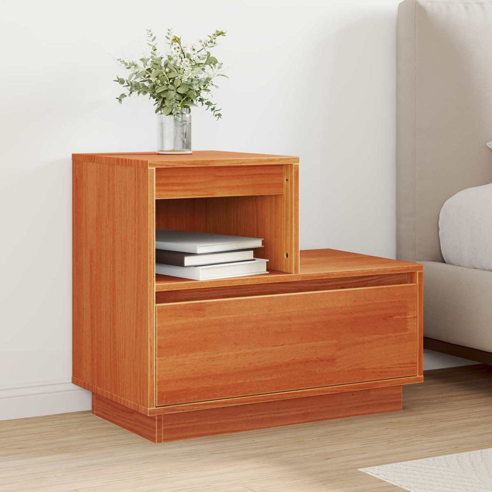 Nachtkastje met lade Wasbruin 60 x 34 x 51 cm Bewerkt hout