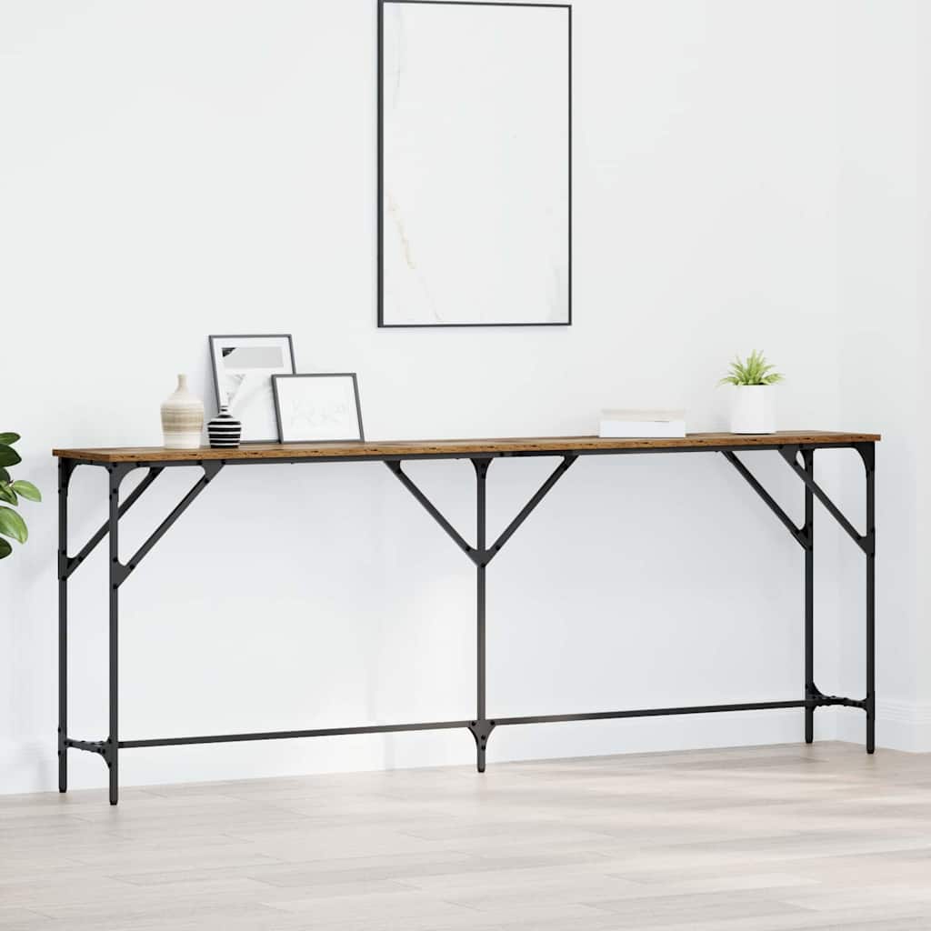 Wandtafel Oud Hout 200 x 29 x 75 cm Gelaagd hout en metaal – afbeelding 1