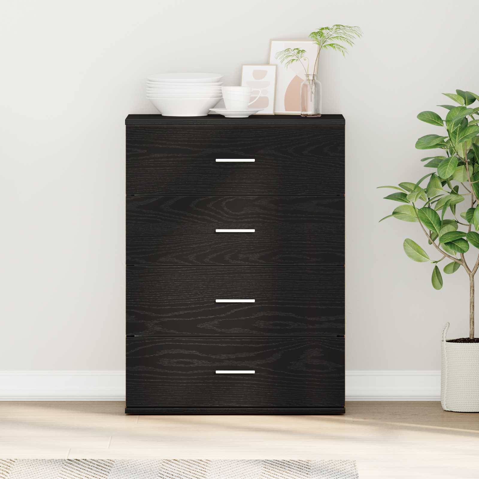 Dressoir met lade Zwart Eiken 60 x 39 x 80 cm Bewerkt hout
