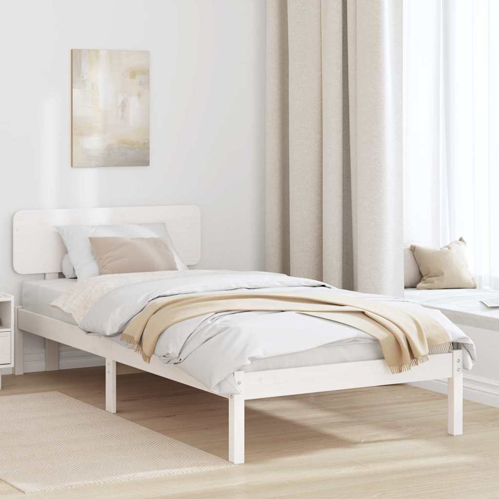 Bedframe met hoofdeinde Wit 100 x 200 cm Massief grenenhout – afbeelding 1