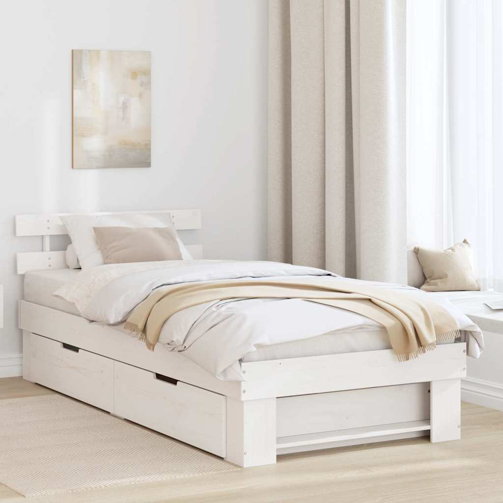 Bedframe met hoofdeinde Wit 100 x 200 cm Massief grenenhout – afbeelding 1
