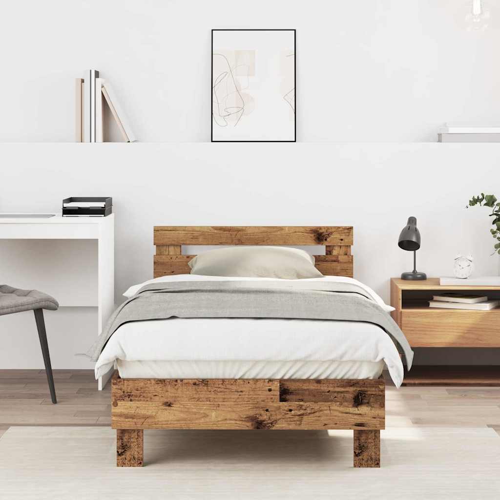 Bedframe met hoofdeinde Oudhout 193 x 95 x 88 cm Bewerkt hout – afbeelding 1