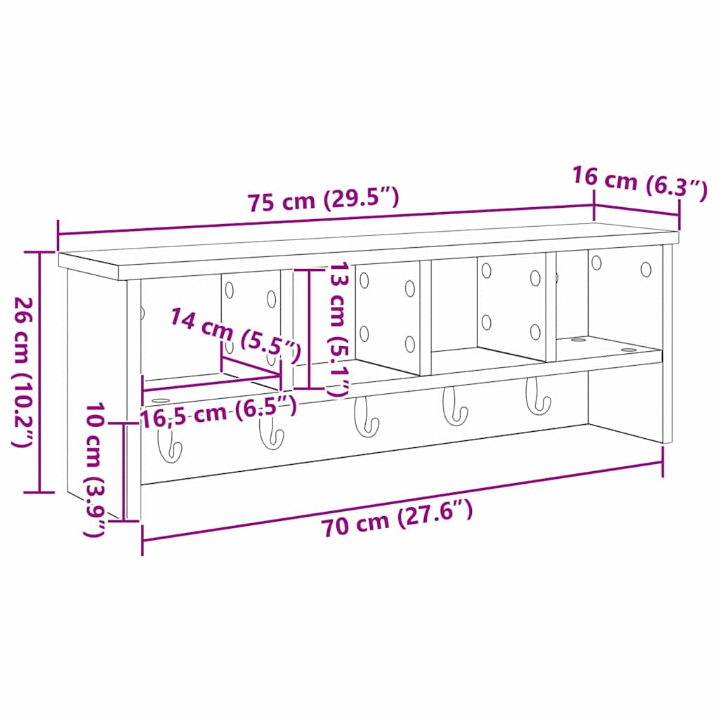 Wandgemonteerde kapstok Wit 75 x 16 x 26 cm Bewerkt hout – afbeelding 12