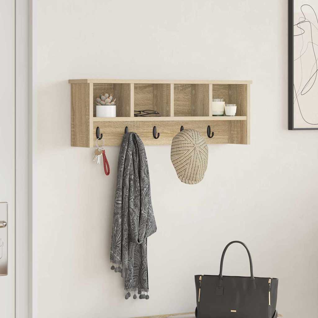 Wandgemonteerde kapstok met plank Sonoma Eiken 75 x 16 x 26 cm – afbeelding 1