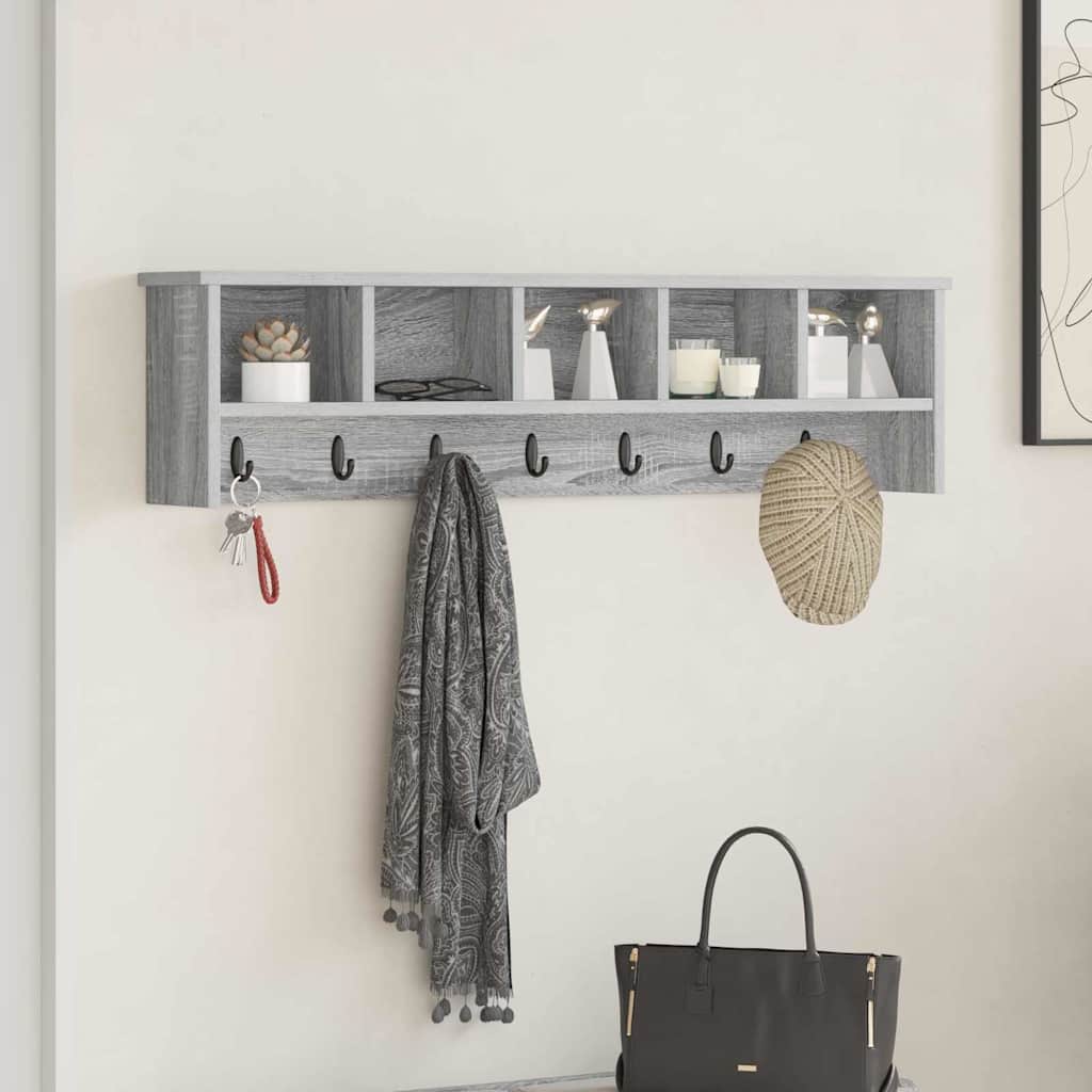 Wandgemonteerde kapstok met plank Grijs Sonoma 100 x 16 x 26 cm – afbeelding 1