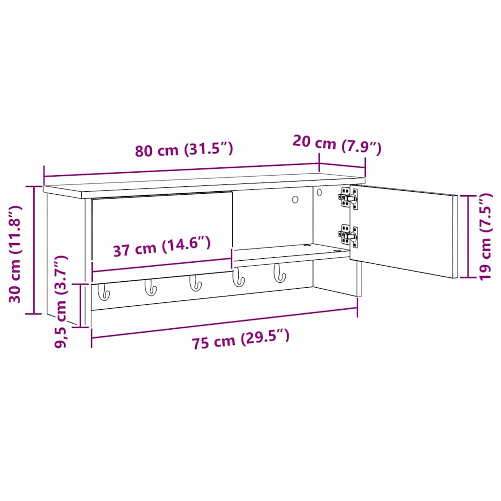 Wandgemonteerde kapstok met plank Grijs Sonoma 80 x 20 x 30 cm – afbeelding 12