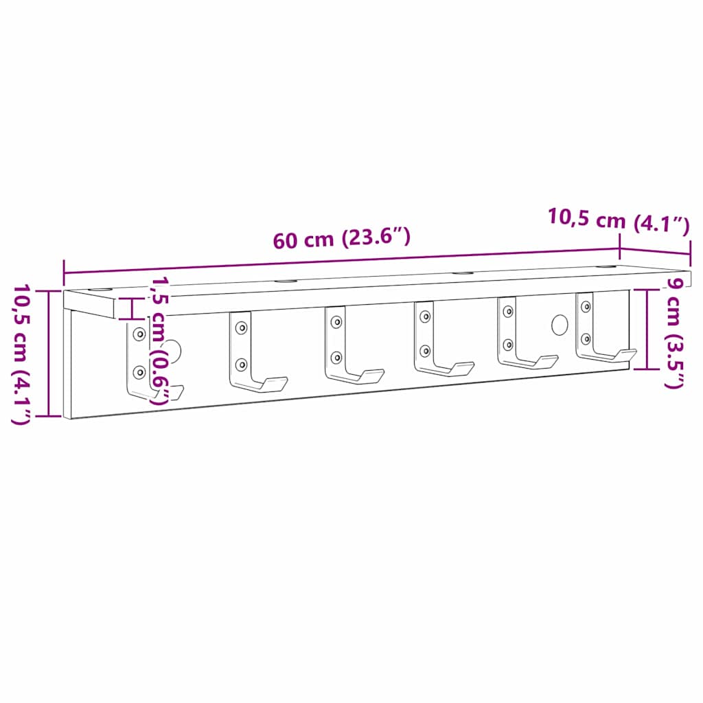 Wandgemonteerde kapstok Beton Grijs 60 x 10,5 x 10,5 cm – afbeelding 12