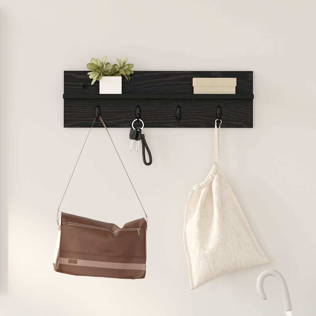Wandgemonteerde kapstok Zwart Eiken 60 x 10,5 x 18 cm – afbeelding 1
