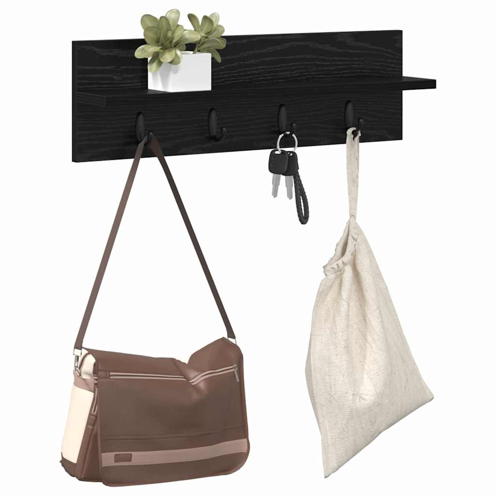 Wandgemonteerde kapstok Zwart Eiken 60 x 10,5 x 18 cm – afbeelding 3