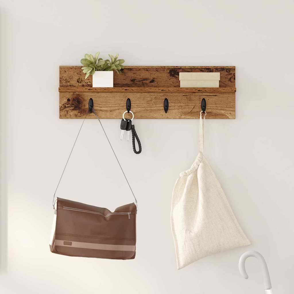 Wandgemonteerde kapstok Oudhout 60 x 10,5 x 18 cm Bewerkt hout – afbeelding 1