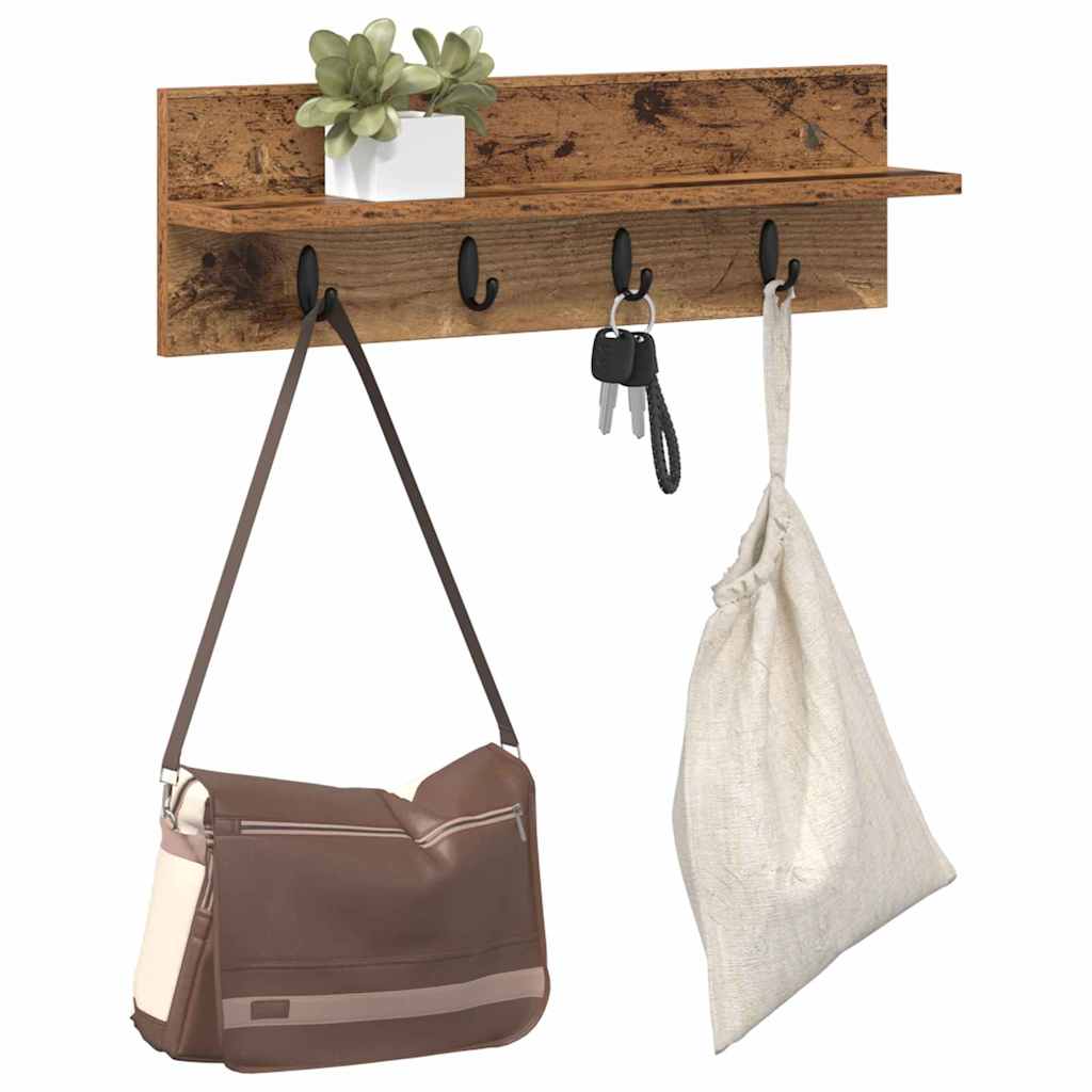 Wandgemonteerde kapstok Oudhout 60 x 10,5 x 18 cm Bewerkt hout – afbeelding 3