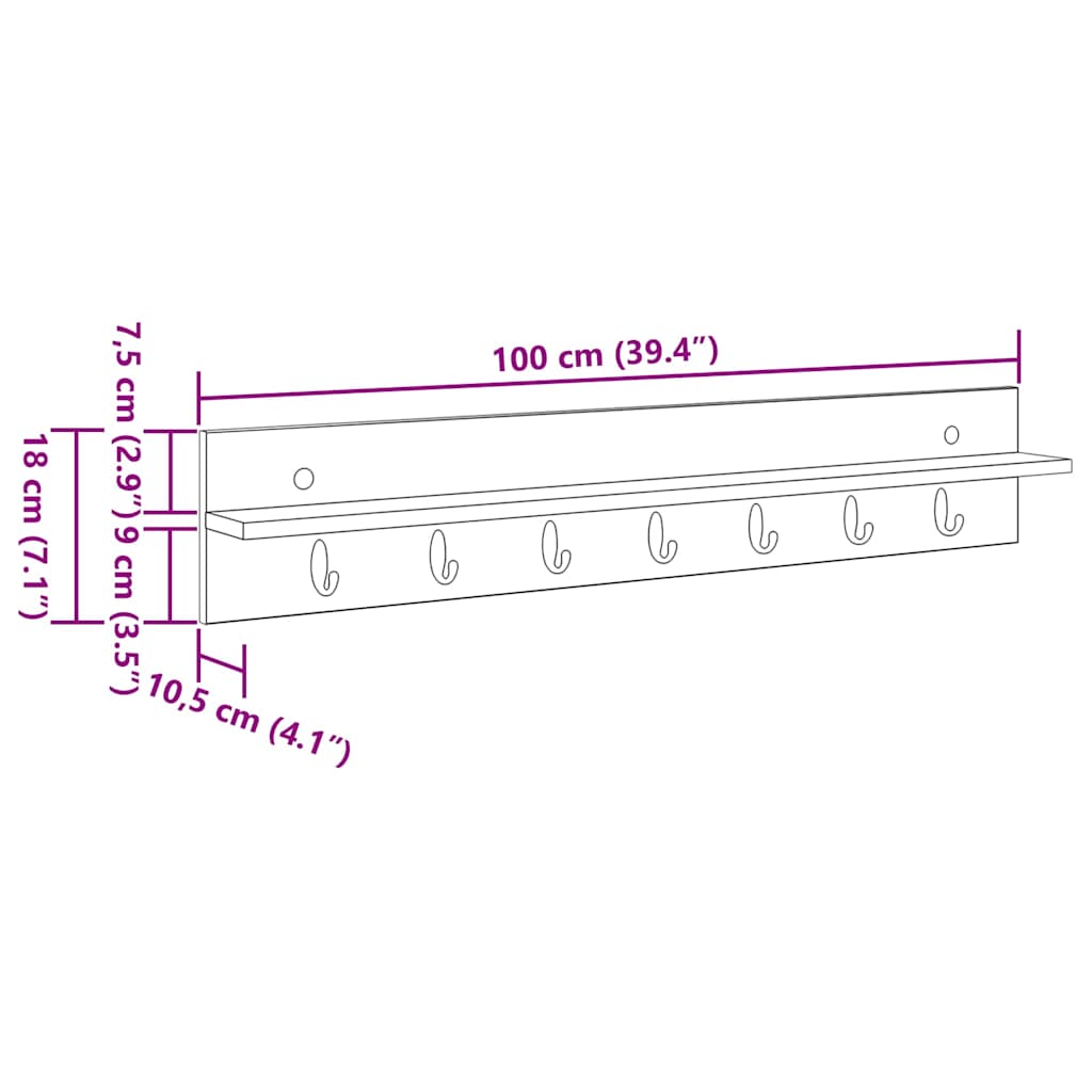 Wandgemonteerde kapstok Beton Grijs 100 x 10,5 x 18 cm – afbeelding 12