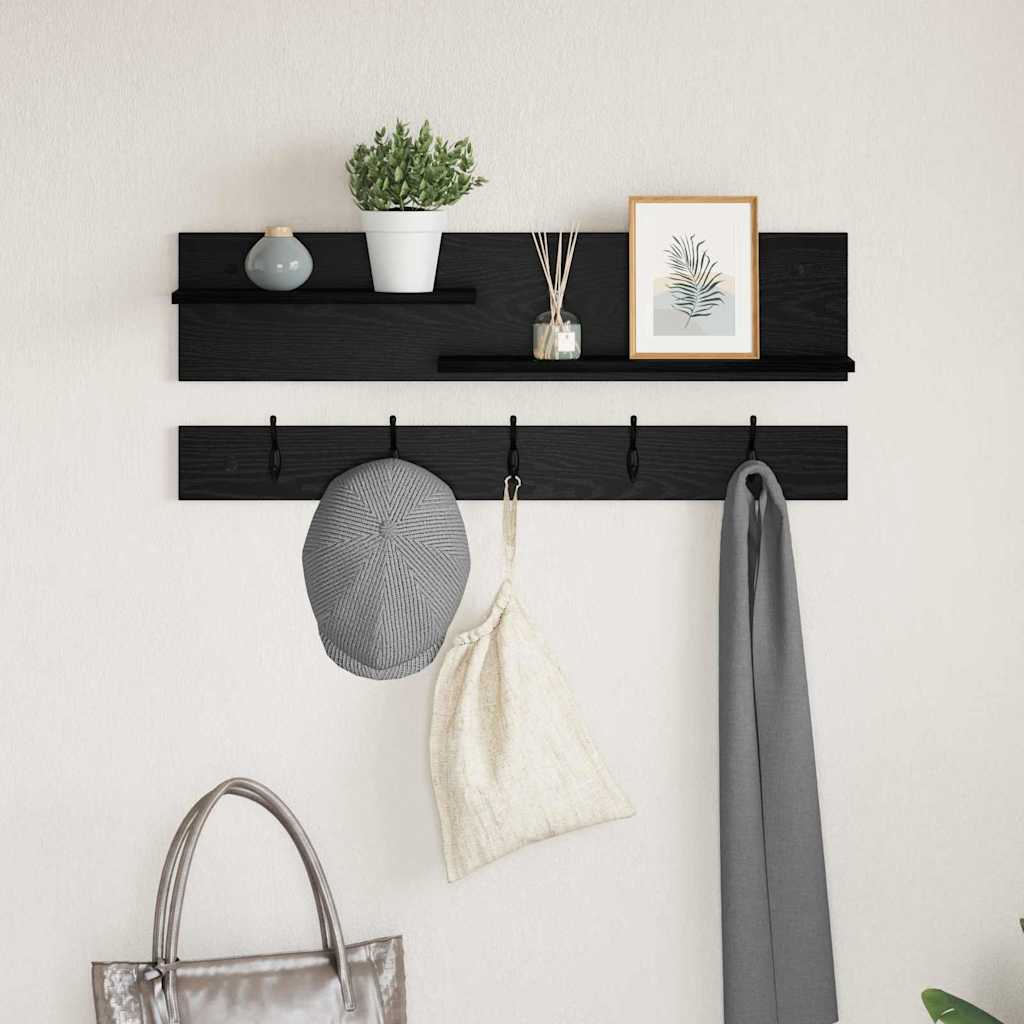 Wandgemonteerde kapstok met plank Zwart Eiken 90 x 15 x 36 cm