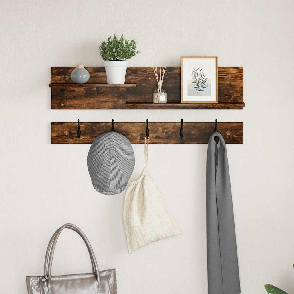 Wandgemonteerde kapstok met plank Gerookt eiken 90 x 15 x 36 cm