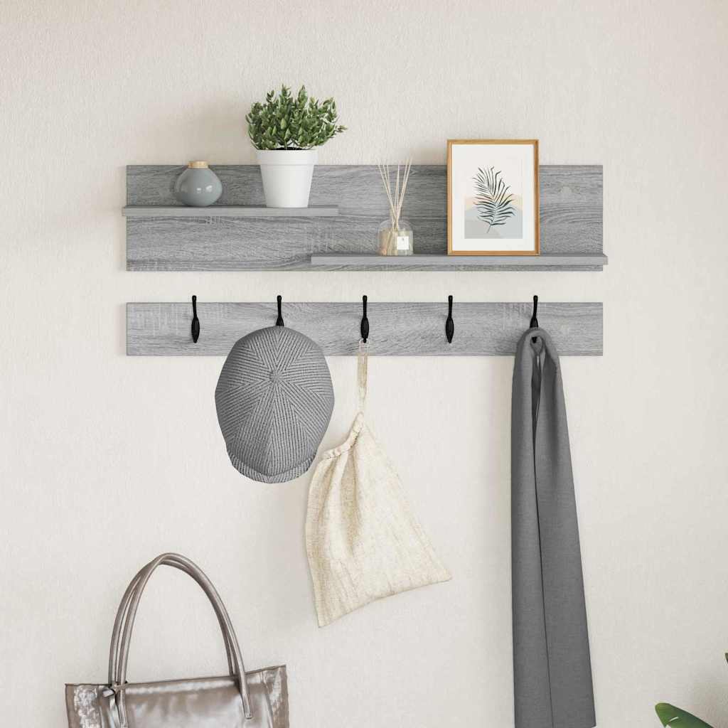 Wandgemonteerde kapstok met plank Grijs Sonoma 90 x 15 x 36 cm