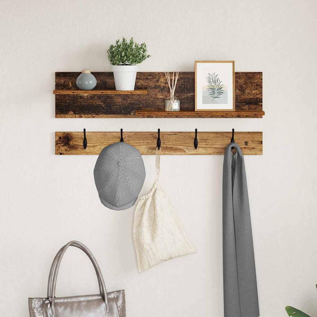 Wandgemonteerde kapstok Oudhout 90 x 15 x 36 cm Bewerkt hout – afbeelding 1
