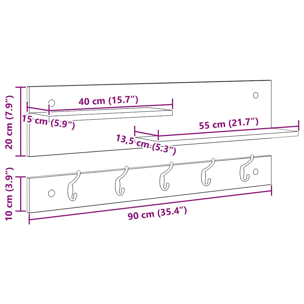 Wandgemonteerde kapstok Oudhout 90 x 15 x 36 cm Bewerkt hout – afbeelding 11