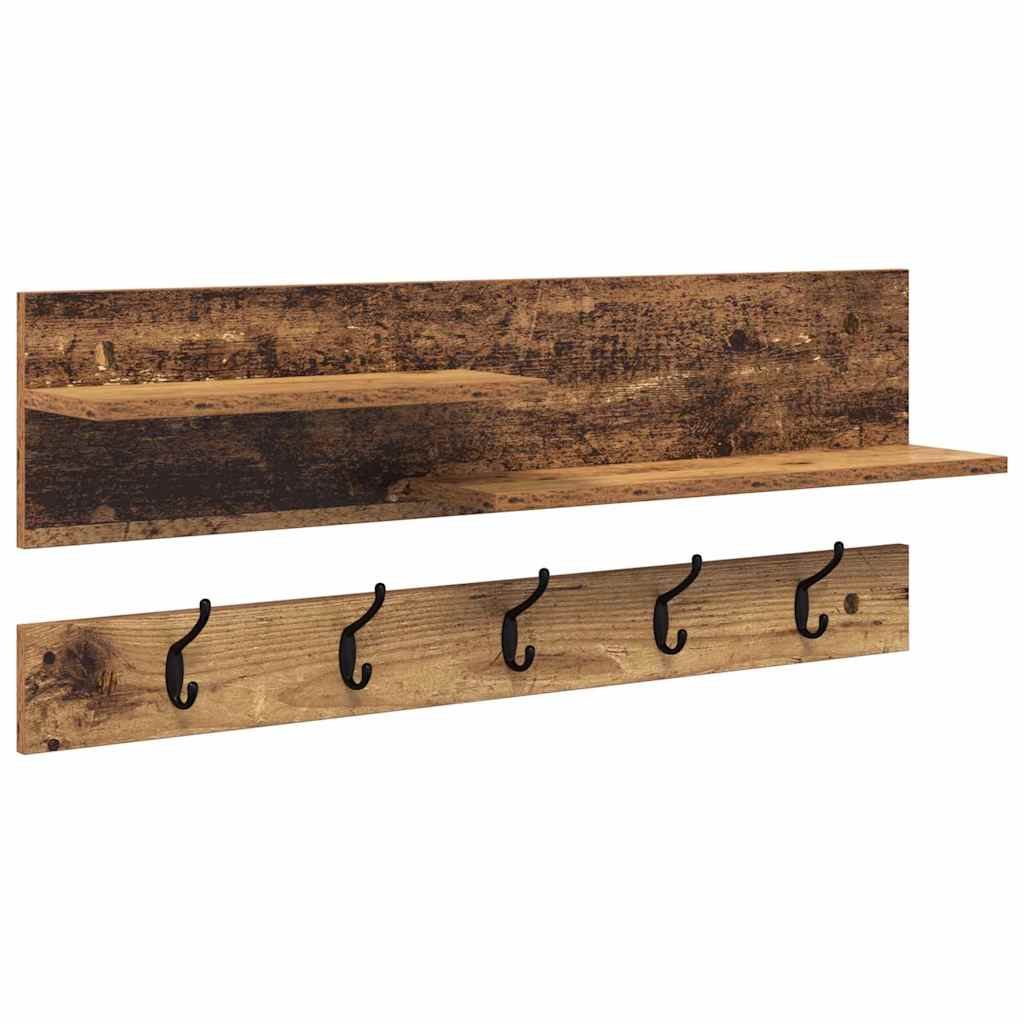 Wandgemonteerde kapstok Oudhout 90 x 15 x 36 cm Bewerkt hout – afbeelding 2
