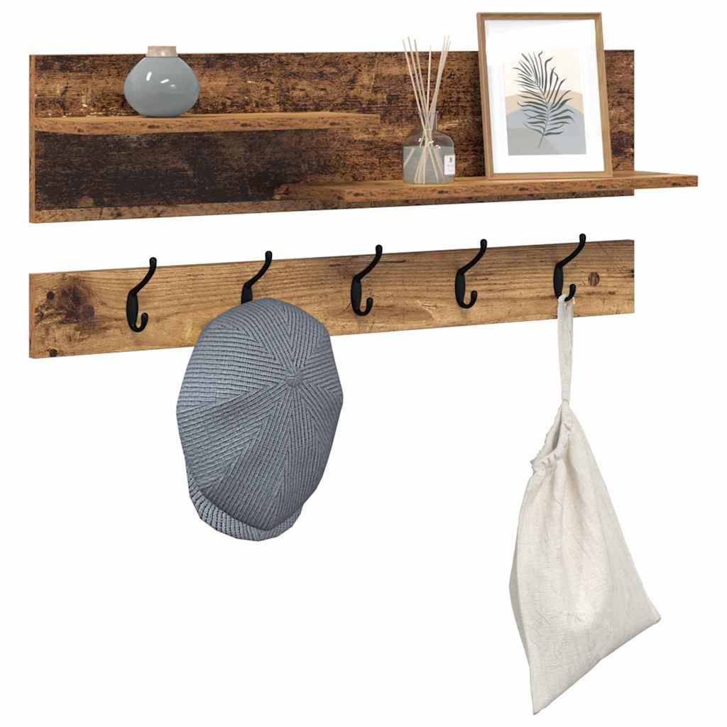 Wandgemonteerde kapstok Oudhout 90 x 15 x 36 cm Bewerkt hout – afbeelding 3