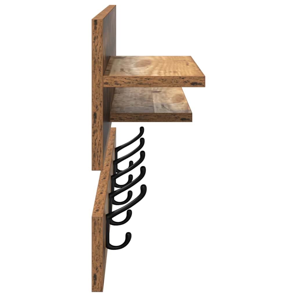 Wandgemonteerde kapstok Oudhout 90 x 15 x 36 cm Bewerkt hout – afbeelding 6