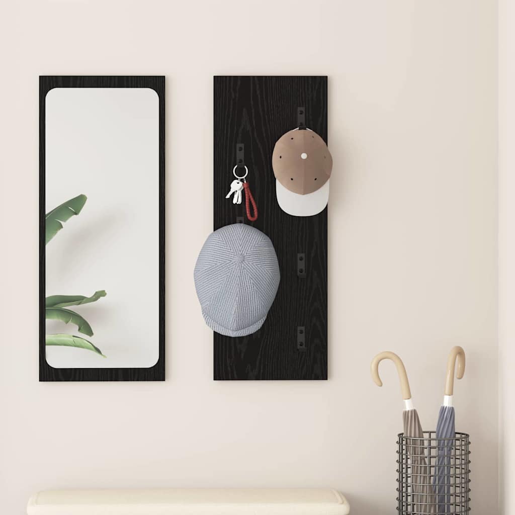 Wandgemonteerde kapstok met opslag Zwart Eiken 30 x 1,5 x 80 cm – afbeelding 1