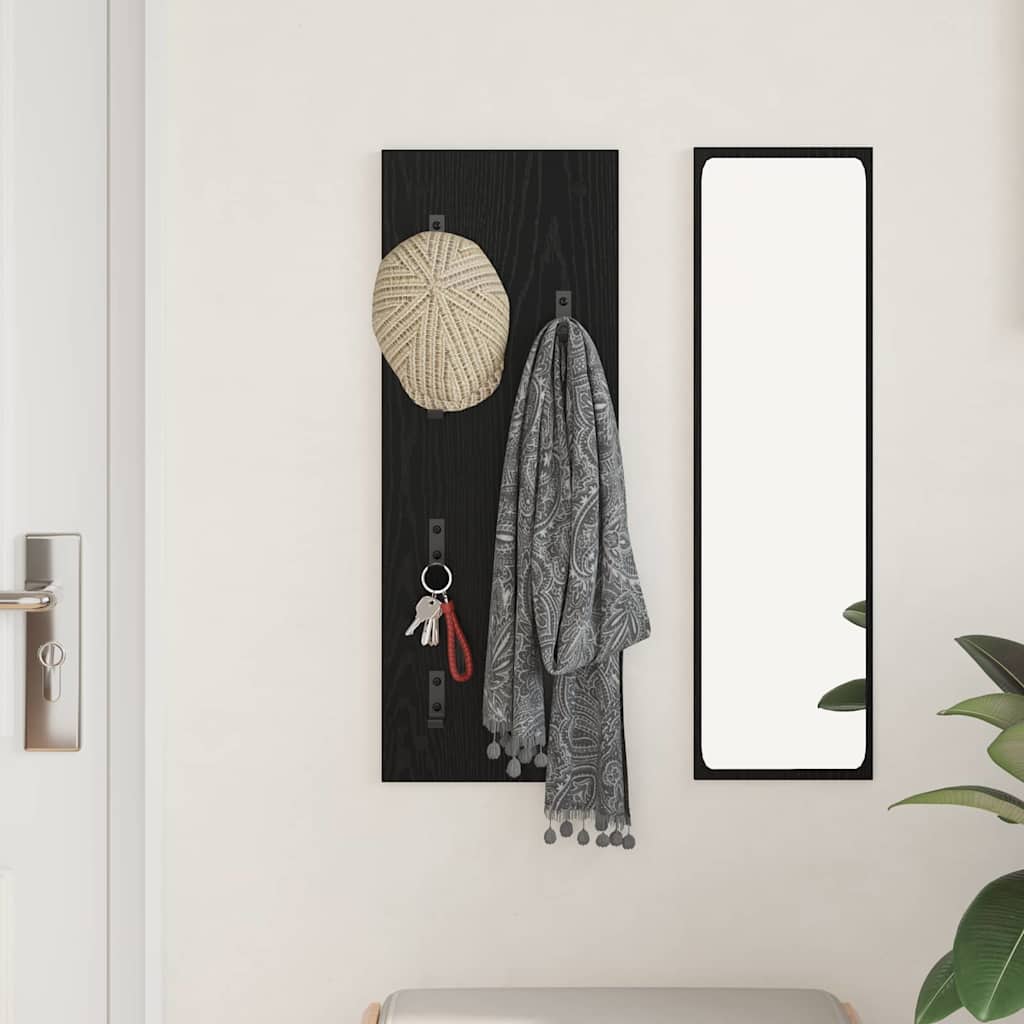 Wandgemonteerde kapstok met opslag Zwart Eiken 30 x 1,5 x 80 cm – afbeelding 4