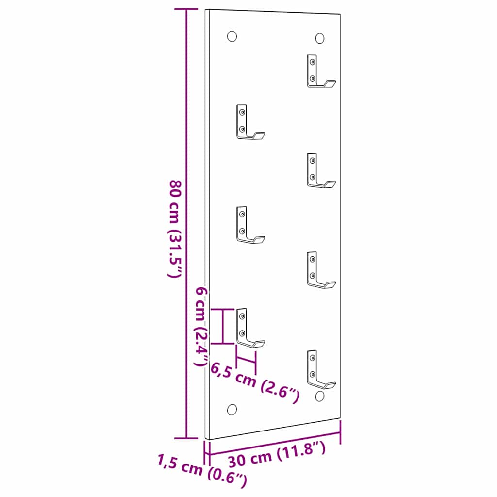 Wandgemonteerde kapstok Gerookt eiken 30 x 1,5 x 80 cm – afbeelding 12