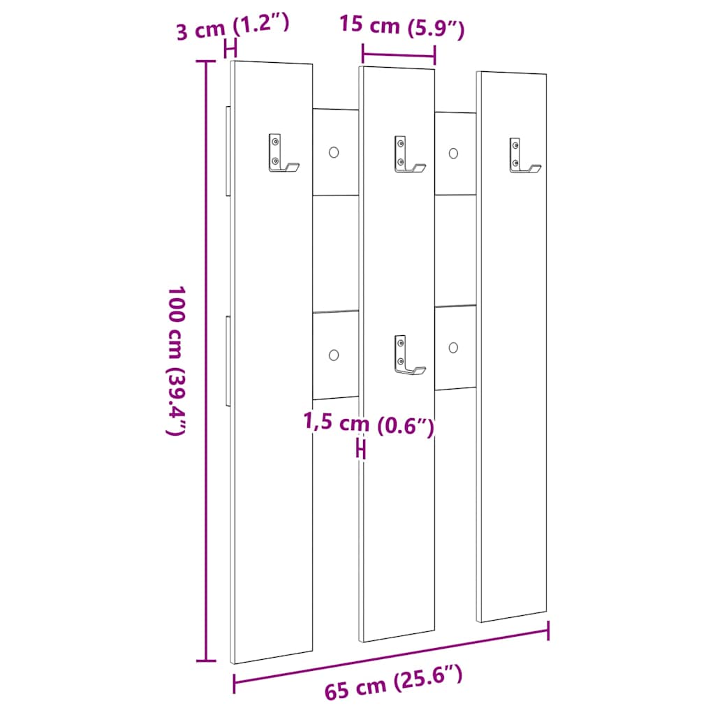 Wandgemonteerde kapstok met opslag Sonoma Eiken 65 x 3 x 100 cm – afbeelding 11