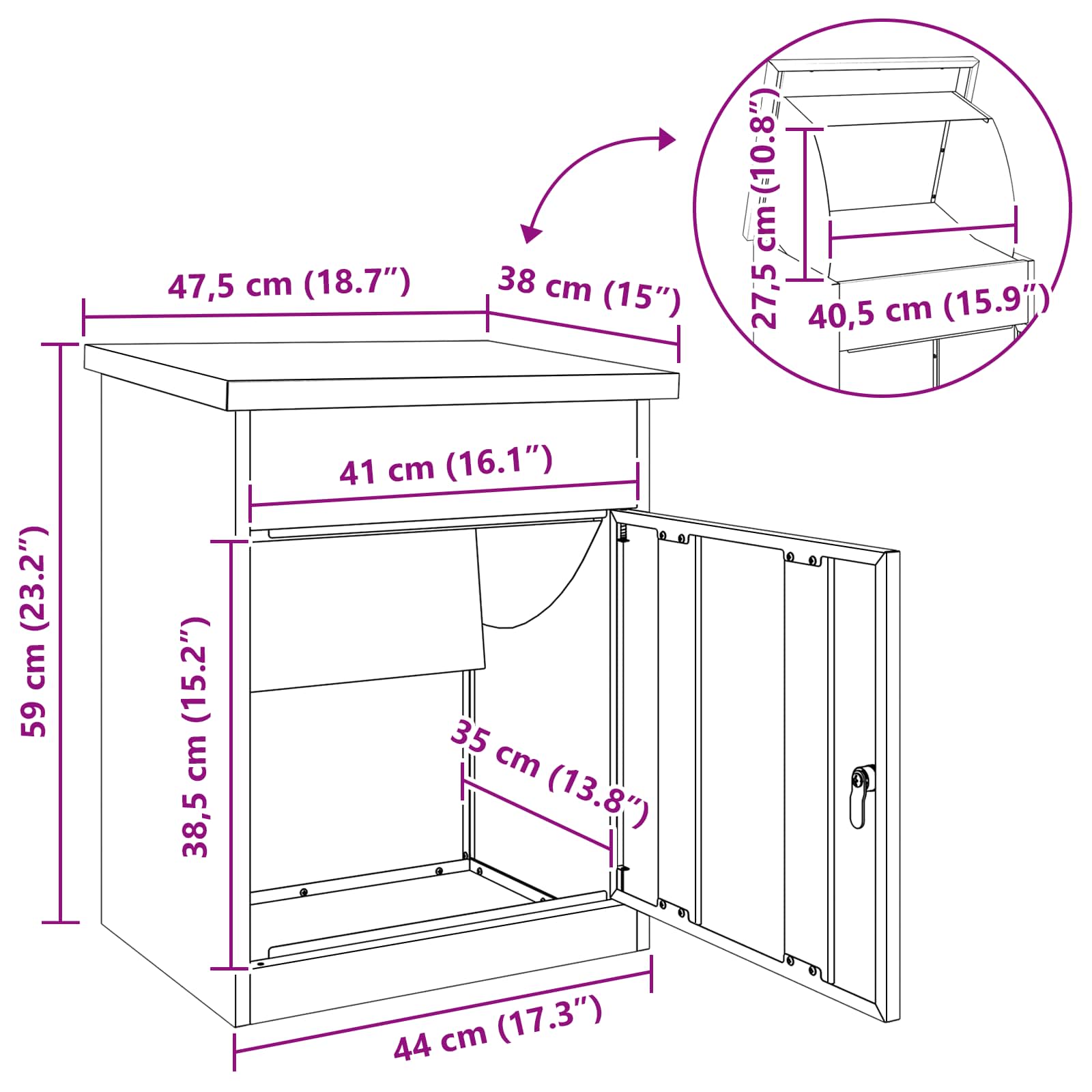 Pakket inwerp box met opslag Zwart 47,5 x 38 x 59 cm Staal – afbeelding 12