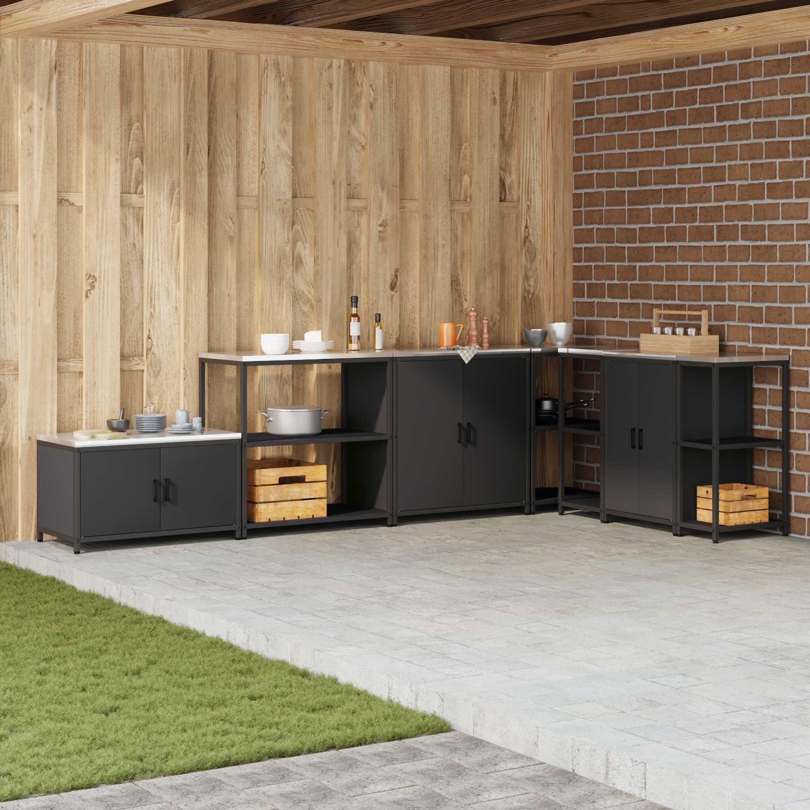 Keukenopslag met plank met opslag Zwart 90 x 50 x 92 cm Staal