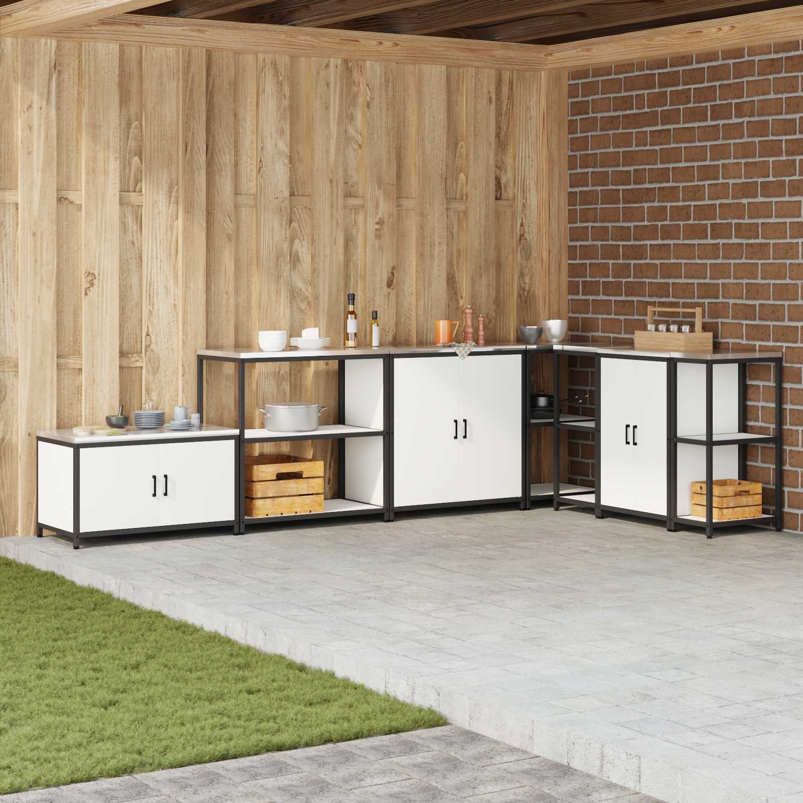 Keukenopslag met plank met opslag Wit 90 x 50 x 92 cm Staal