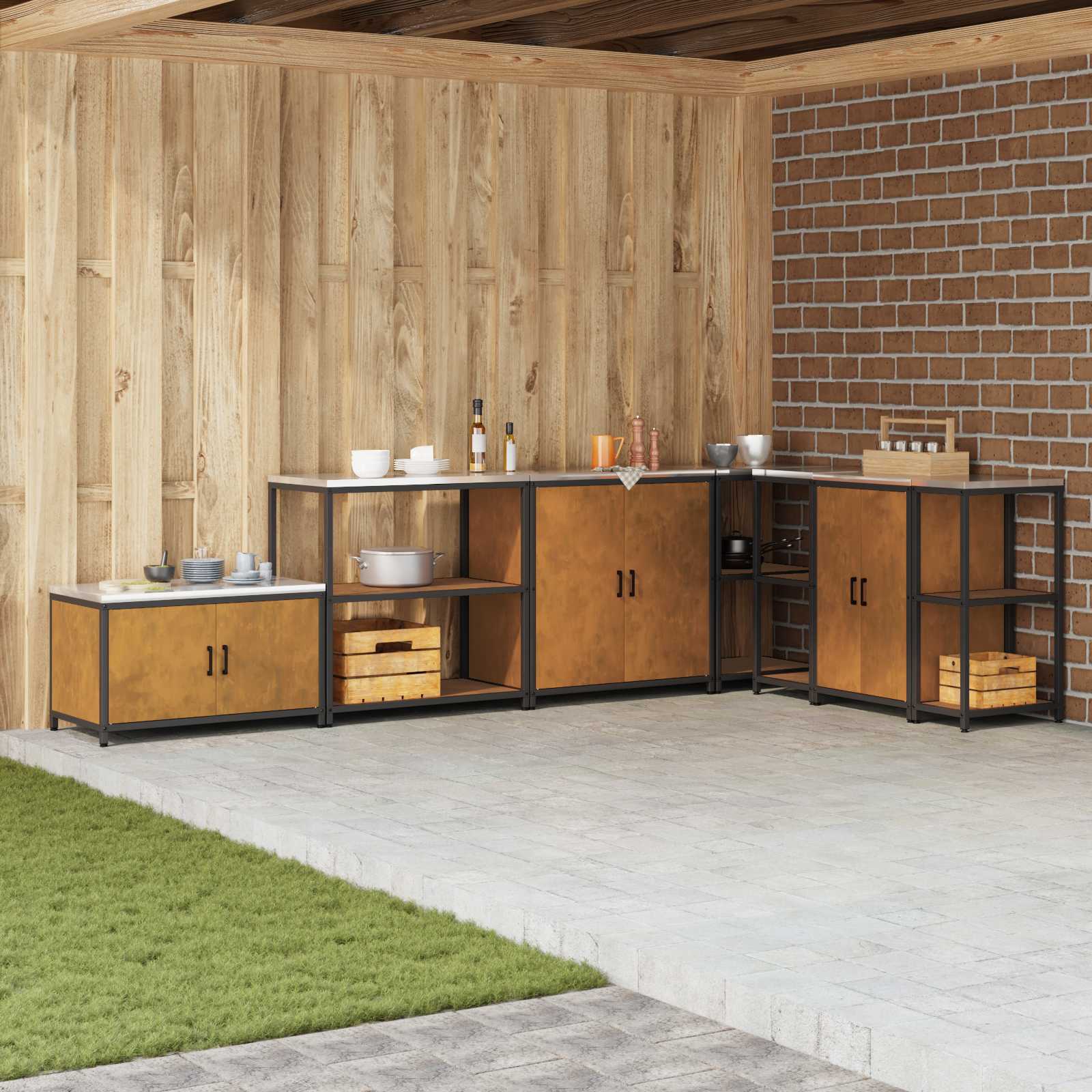 Keukenopslag met plank met opslag Roestig 90 x 50 x 92 cm Staal