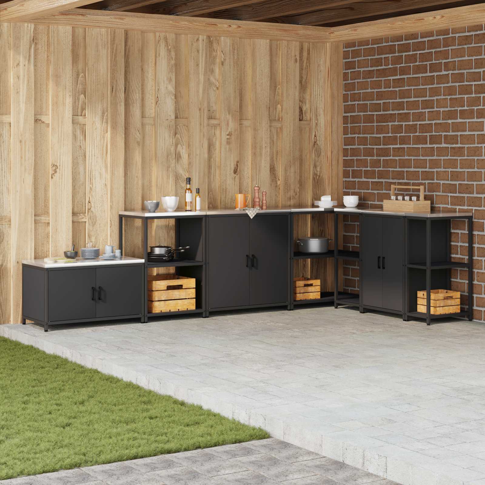 Keukenopslag met plank met opslag Zwart 60 x 50 x 92 cm Staal